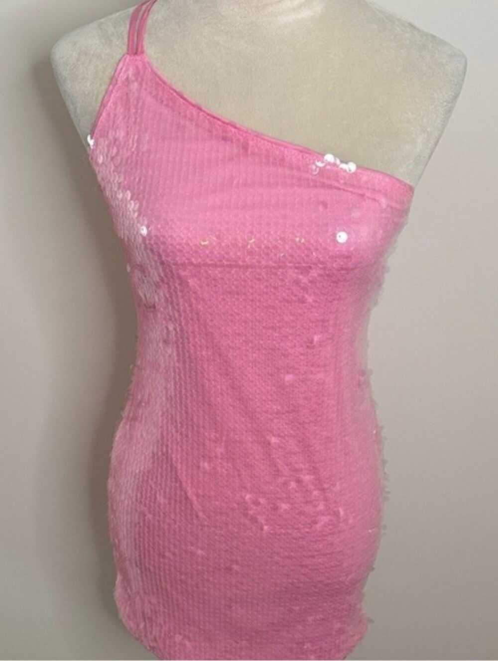 Nwt  PLT One-Shoulder Pink Sequin Bodycon Dress Sz 10
